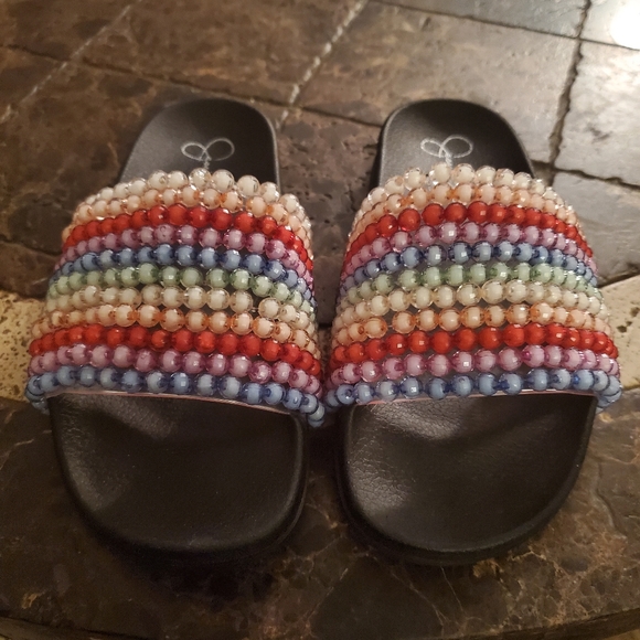 Jessica Simpson Saycie pool  Slide Sandal with bead embellishments Sz 6 NEW. - Picture 2 of 7